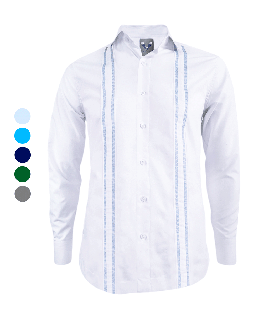 Camisa guayabera blanca bordada sin bolsillos manga larga XS a 10XL
