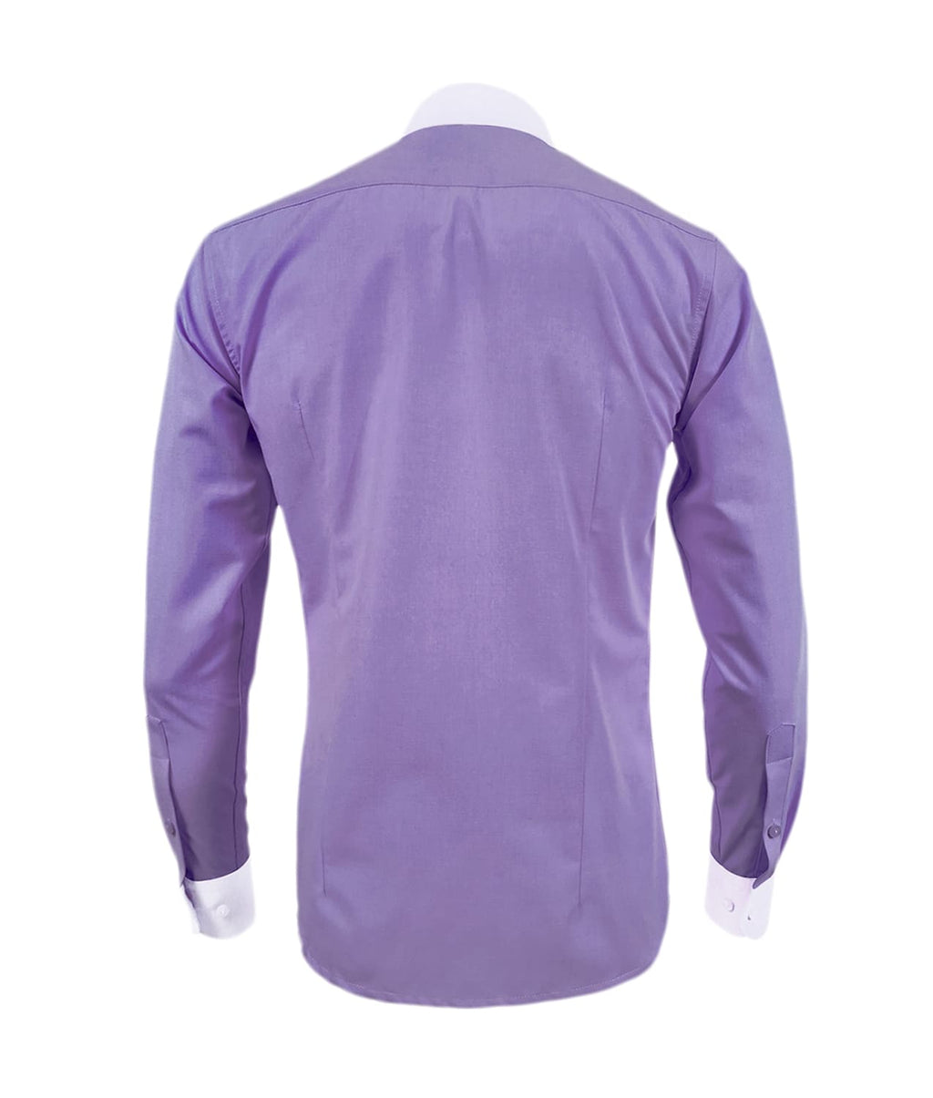 Camisa formal lila cuello y puños blancos manga larga hombre XS a 10XL