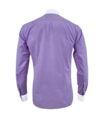 Camisa formal lila cuello y puños blancos manga larga hombre XS a 10XL