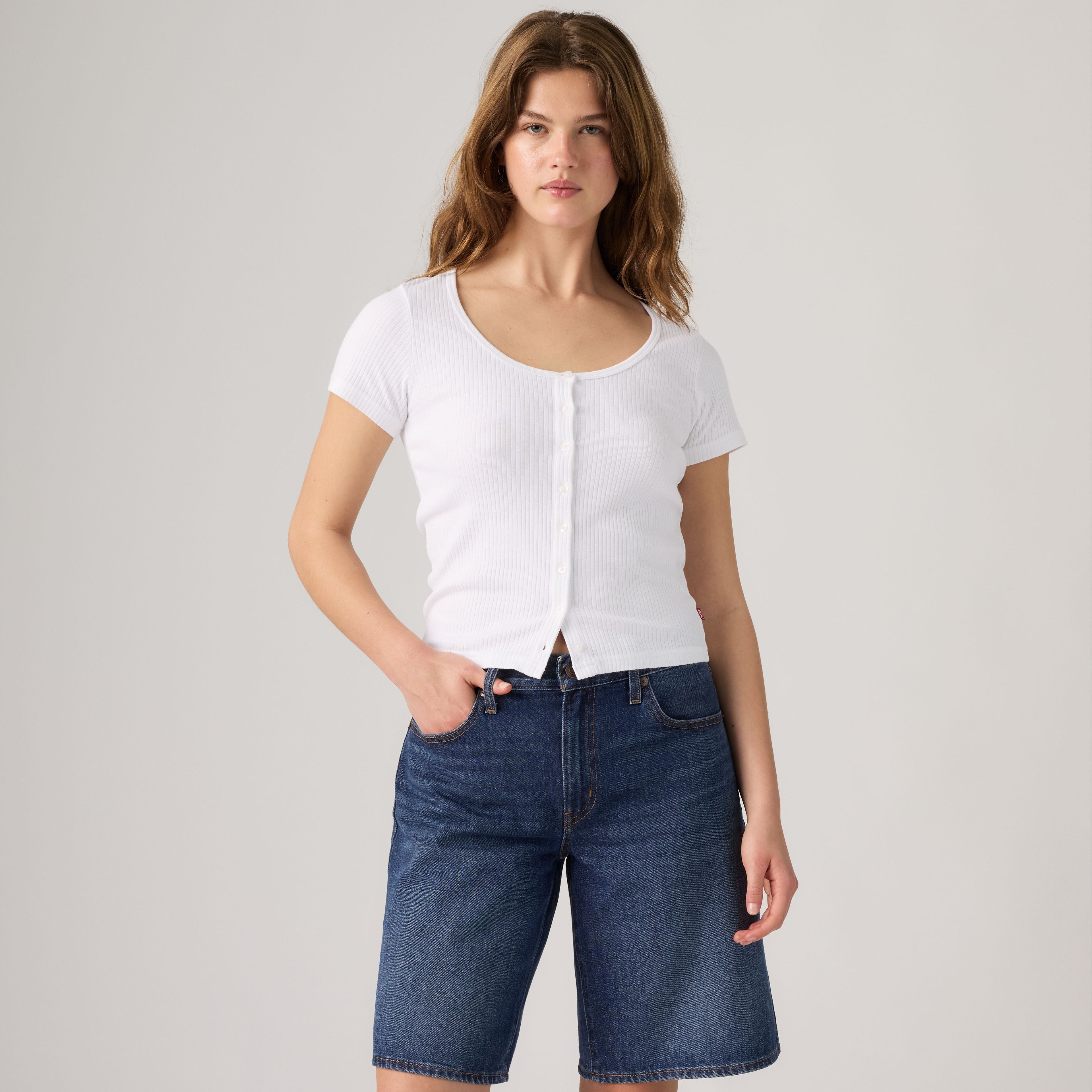 Blusa Levis Mangas Cortas Brocado Bots para Damas