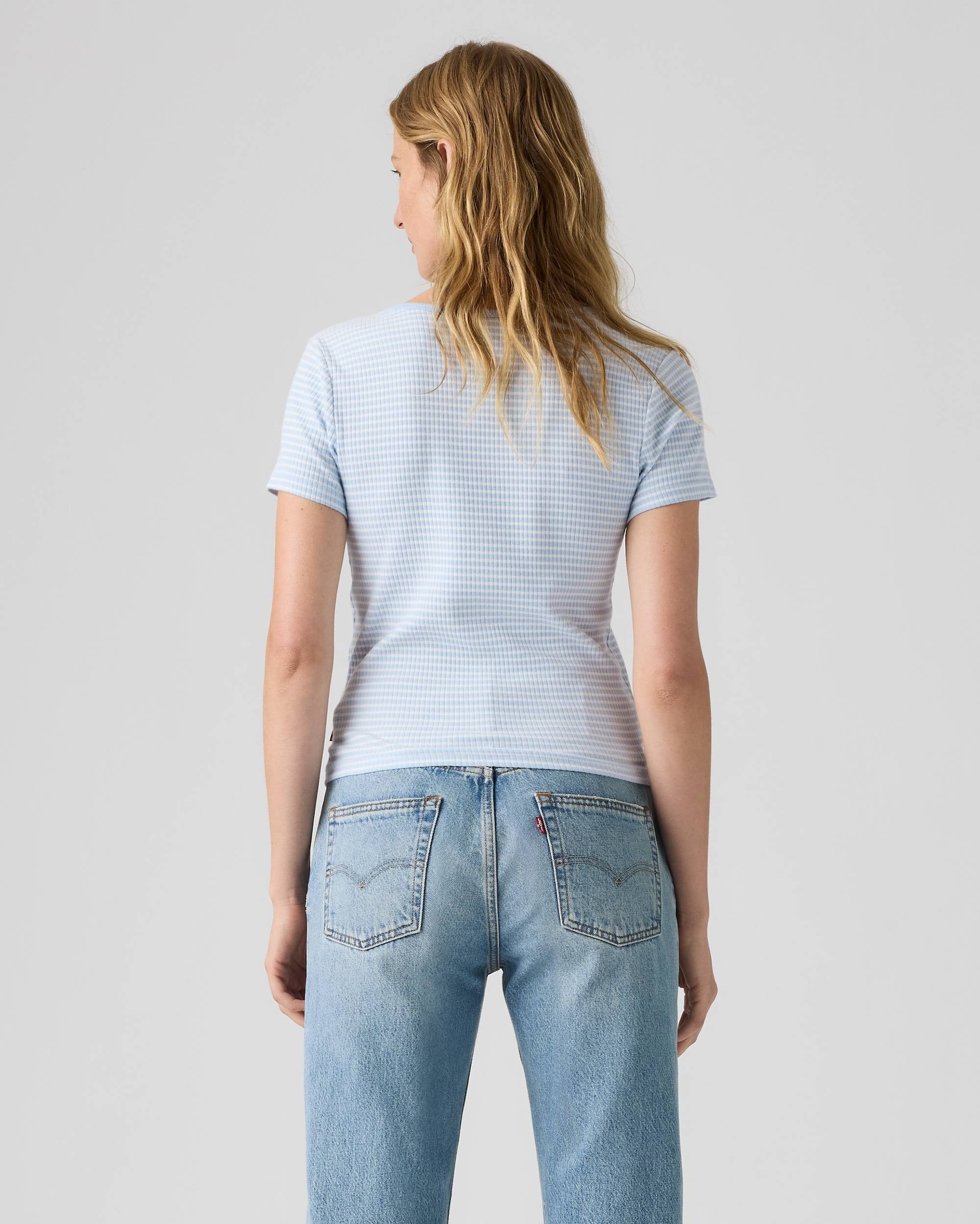 Blusa Levis Mangas Cortas Rayas Bots para Damas
