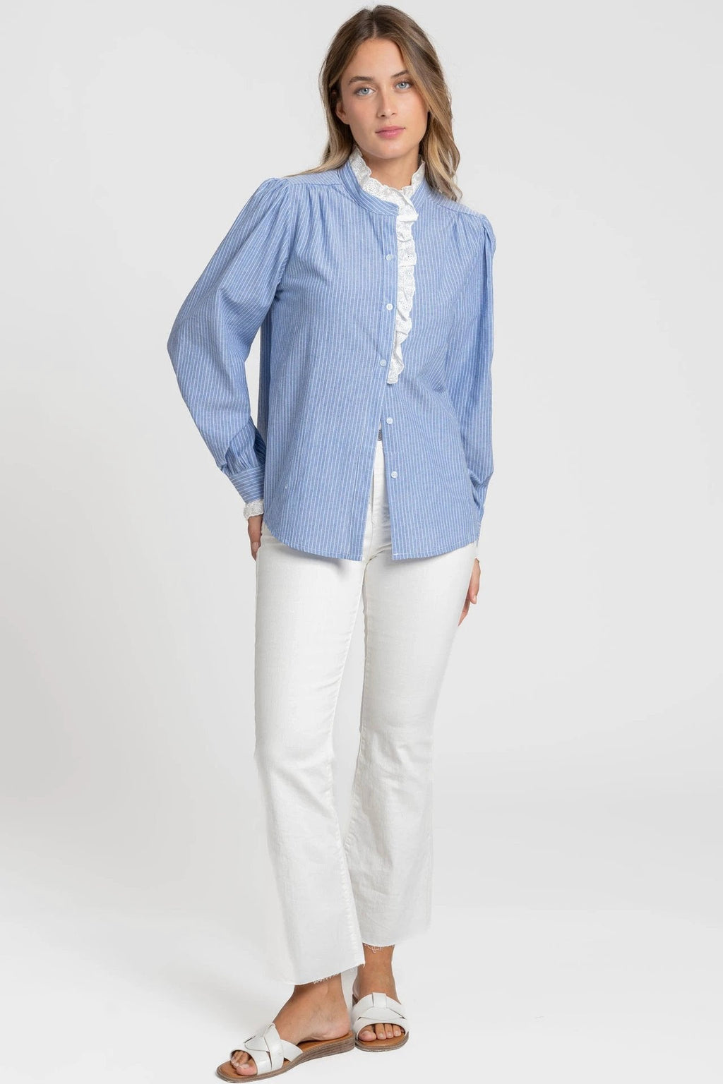 Blusa Armonias Mangas Largas Rayas Encaje Para Damas by Armonias