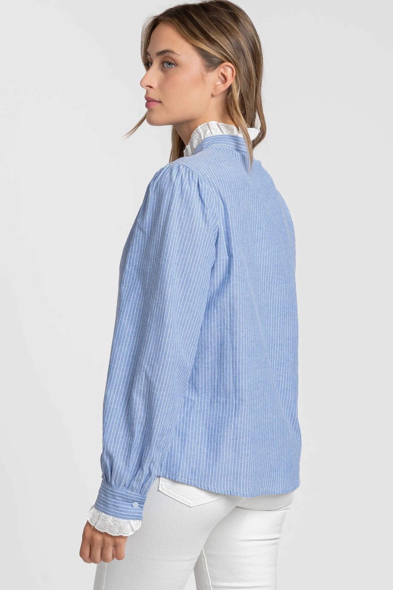 Blusa Armonias Mangas Largas Rayas Encaje Para Damas by Armonias