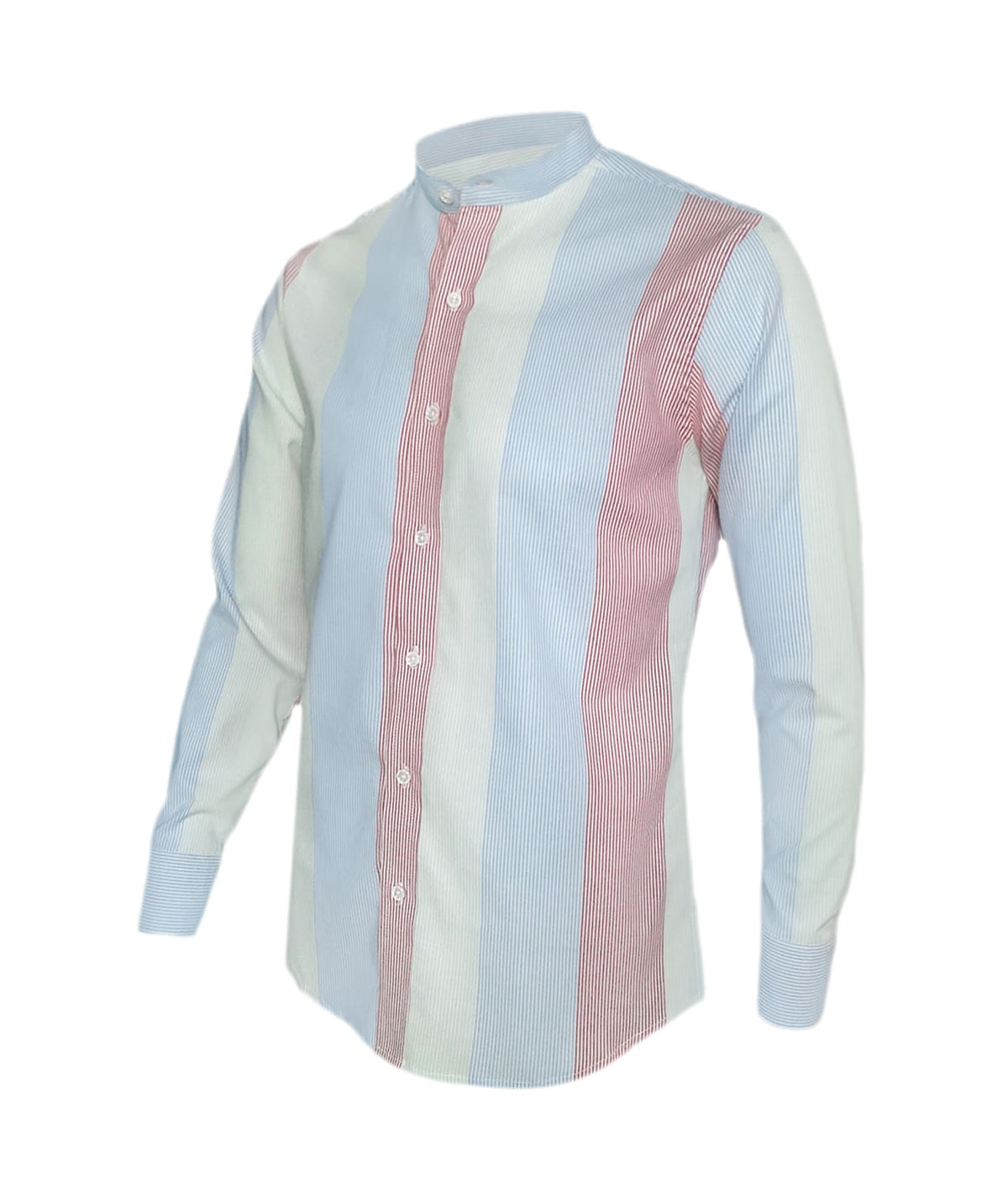 Camisa de rayas azul rojo y verde, manga larga Slim hombre XS a 10XL