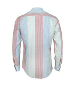 Camisa de rayas azul rojo y verde, manga larga Slim hombre XS a 10XL