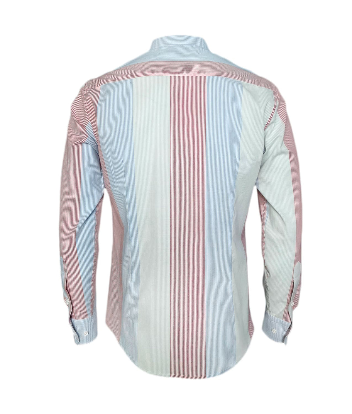 Camisa de rayas azul rojo y verde, manga larga Slim hombre XS a 10XL