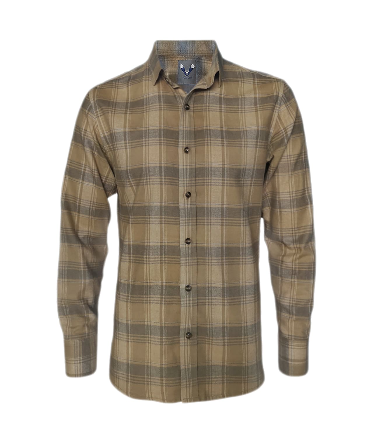 Camisa leñadora café de cuadros camel manga larga Slim hombre XS a 10XL
