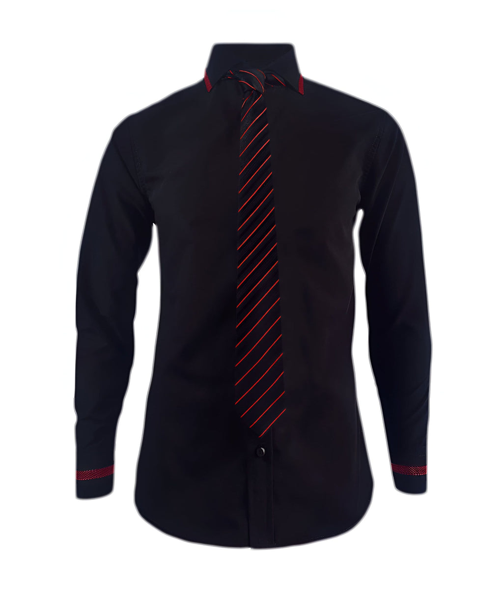 Camisa formal negra con contraste vino tinto slim fit hombre XS a 10XL