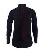 Camisa formal negra con contraste vino tinto slim fit hombre XS a 10XL