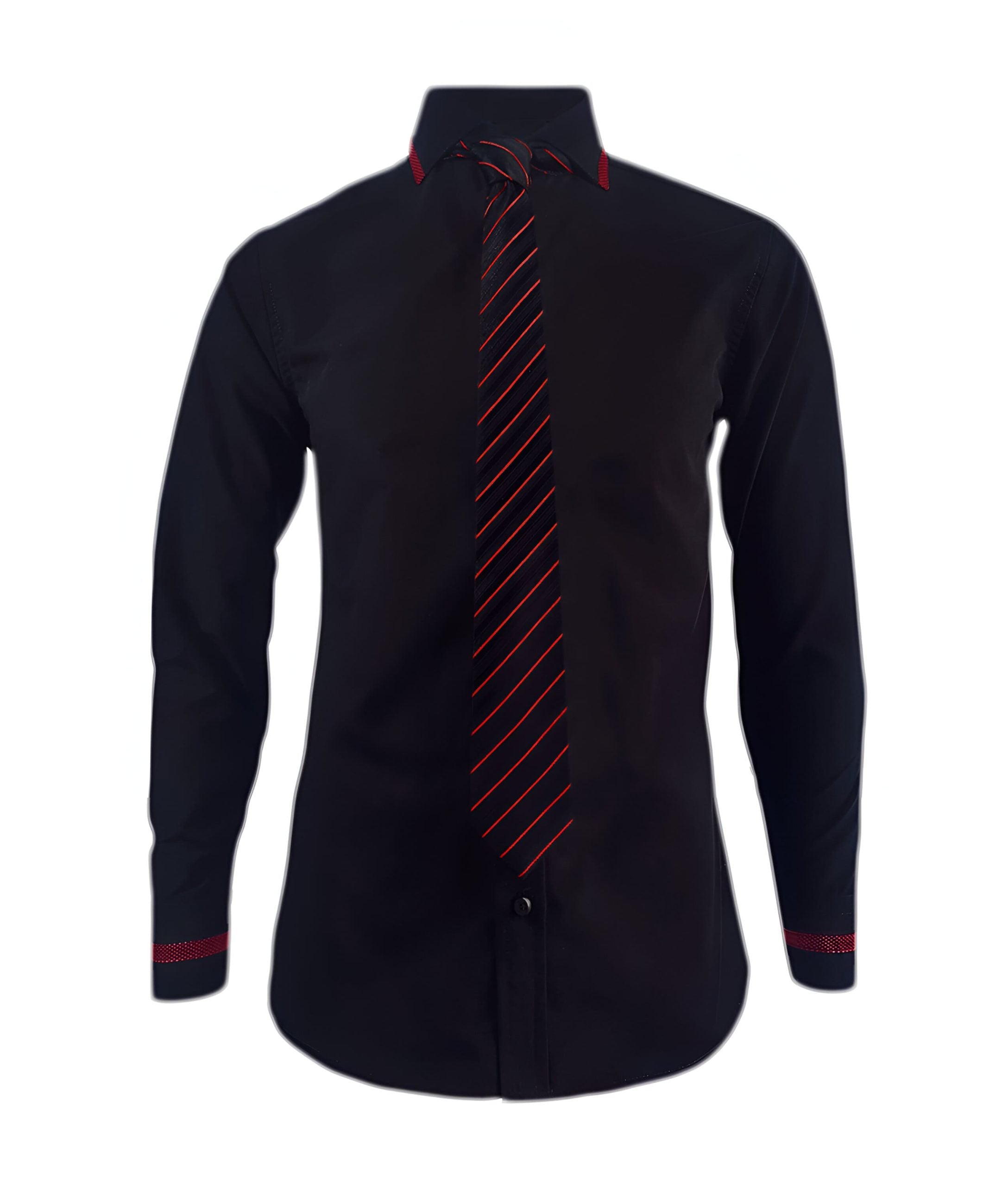 Camisa formal negra con contraste vino tinto slim fit hombre XS a 10XL