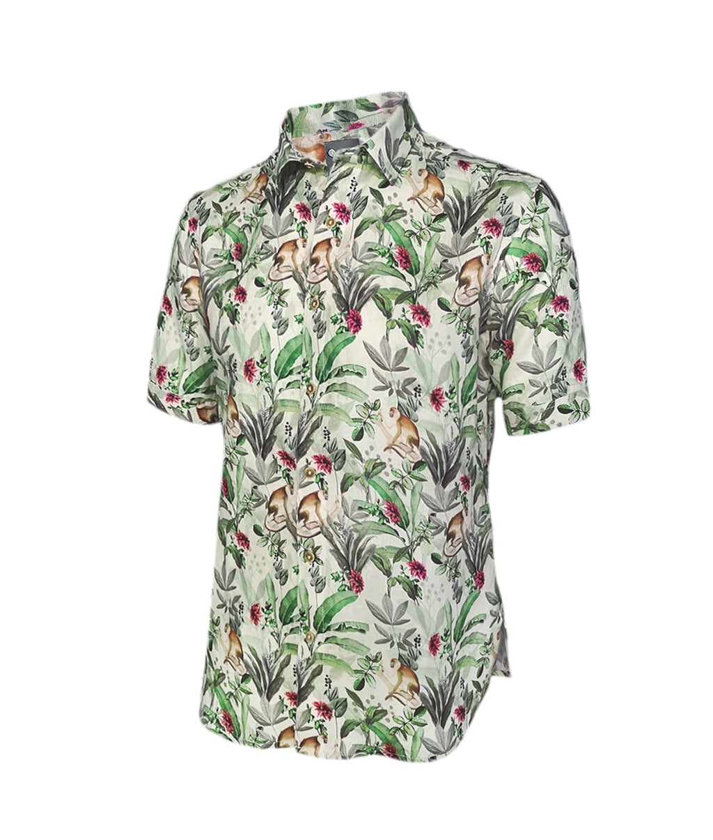 Camisa Playera En Lino Hawaiana Cuello Nerú manga corta Slim hombre XS a 10XL