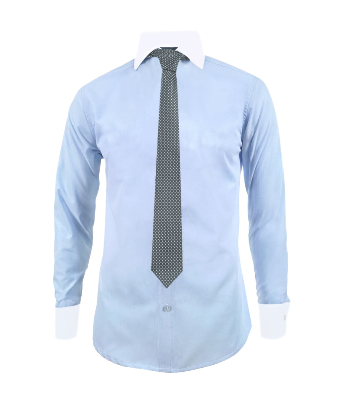 Camisa formal azul cuello y puños blancos manga larga hombre XS a 10XL