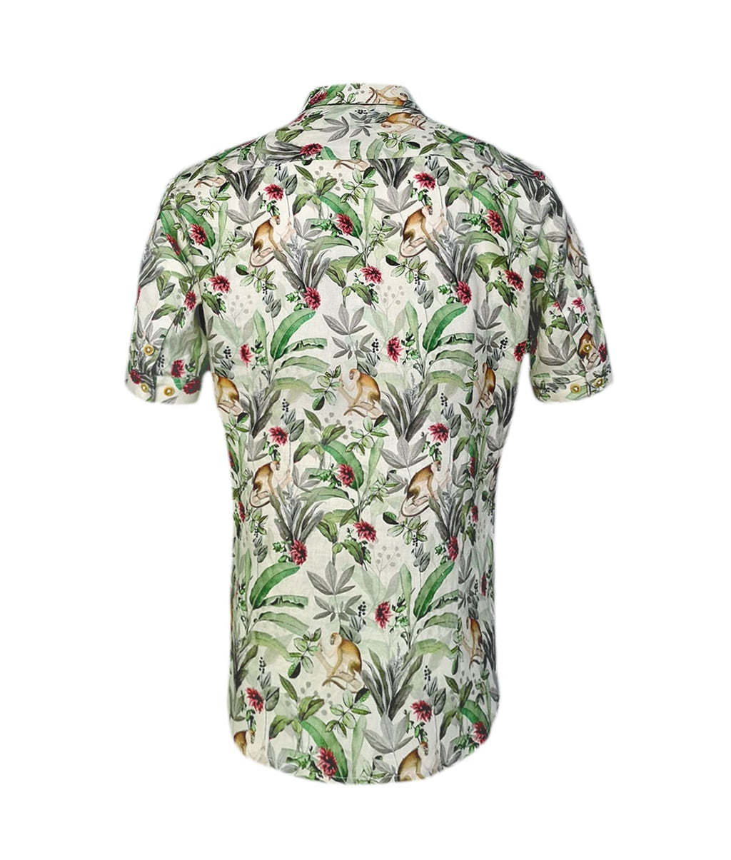 Camisa Playera En Lino Hawaiana Cuello Nerú manga corta Slim hombre XS a 10XL