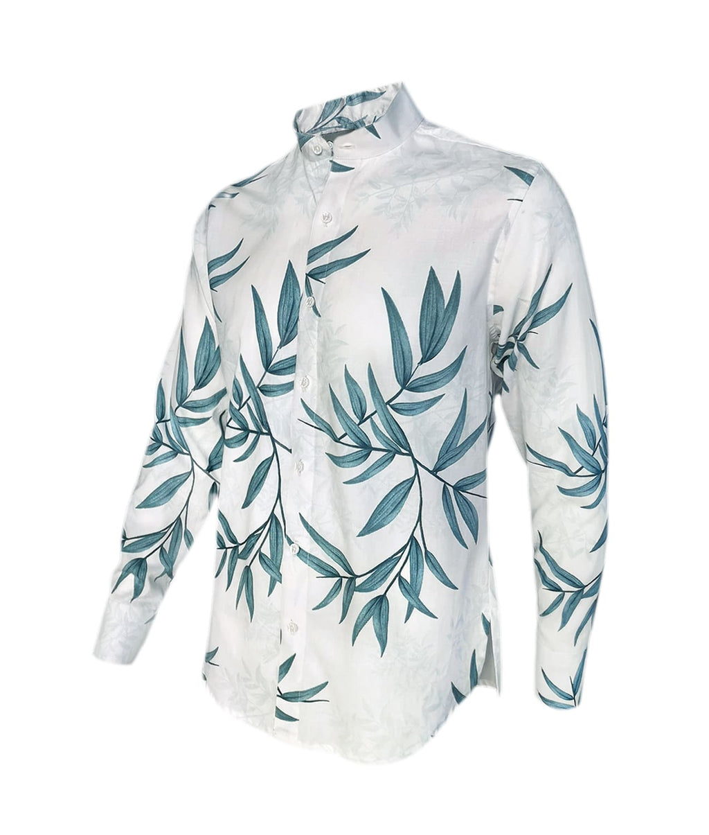 Camisa playera marfil cuello nerú manga larga Slim hombre XS a 10XL