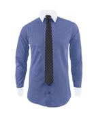 Camisa formal azul hortensia cuello y puños blancos manga larga para hombre XS a 10XL