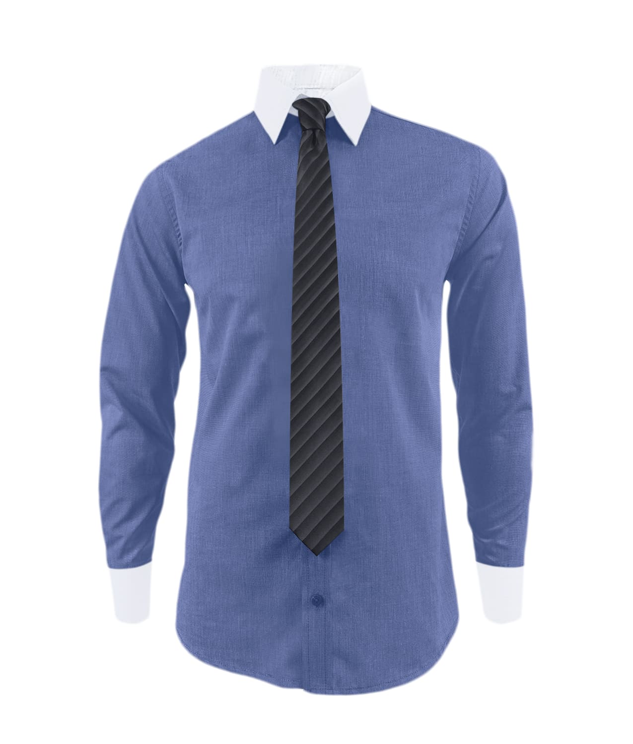 Camisa formal azul hortensia cuello y puños blancos manga larga para hombre XS a 10XL