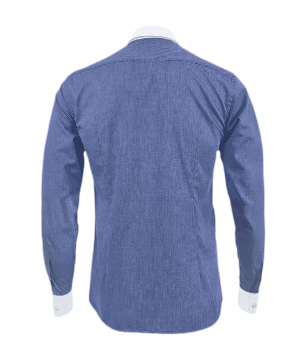 Camisa formal azul hortensia cuello y puños blancos manga larga para hombre XS a 10XL