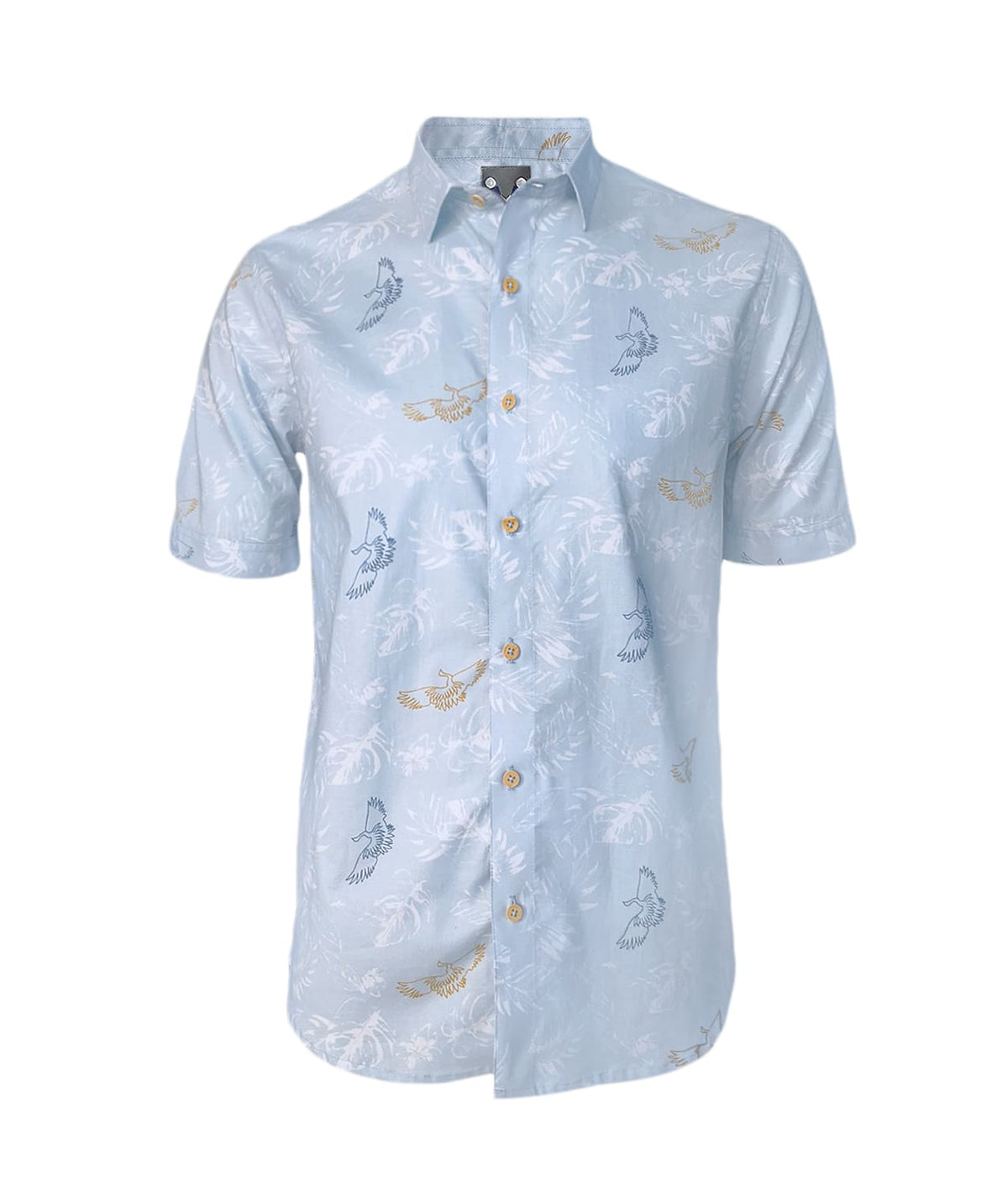 Camisa playera azul claro estampada manga corta Slim para hombre XS a 10XL