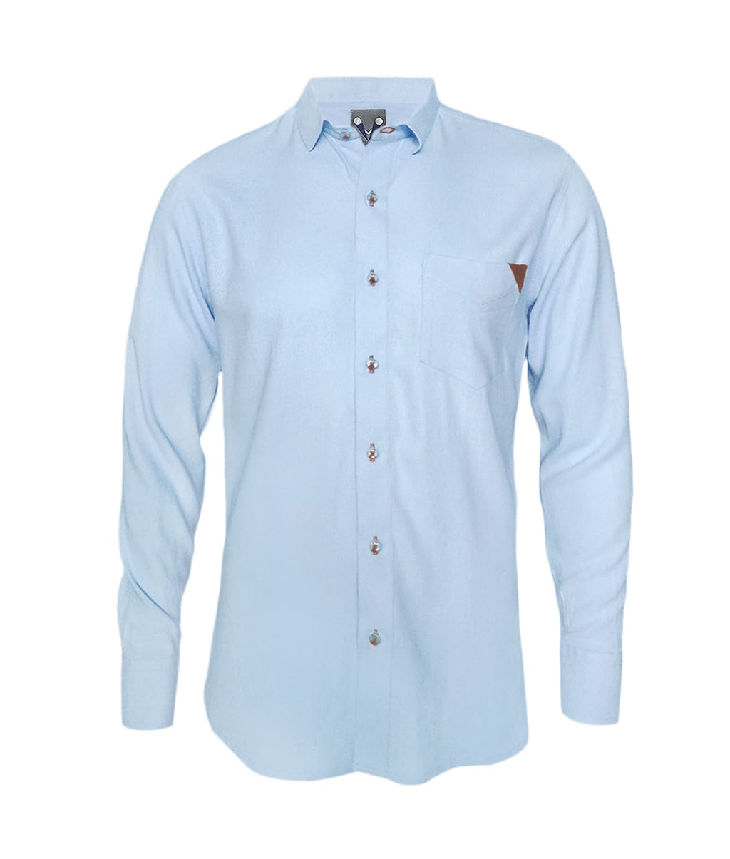 Camisa en lino azul claro con contraste ocasión manga larga hombre XS a 10XL