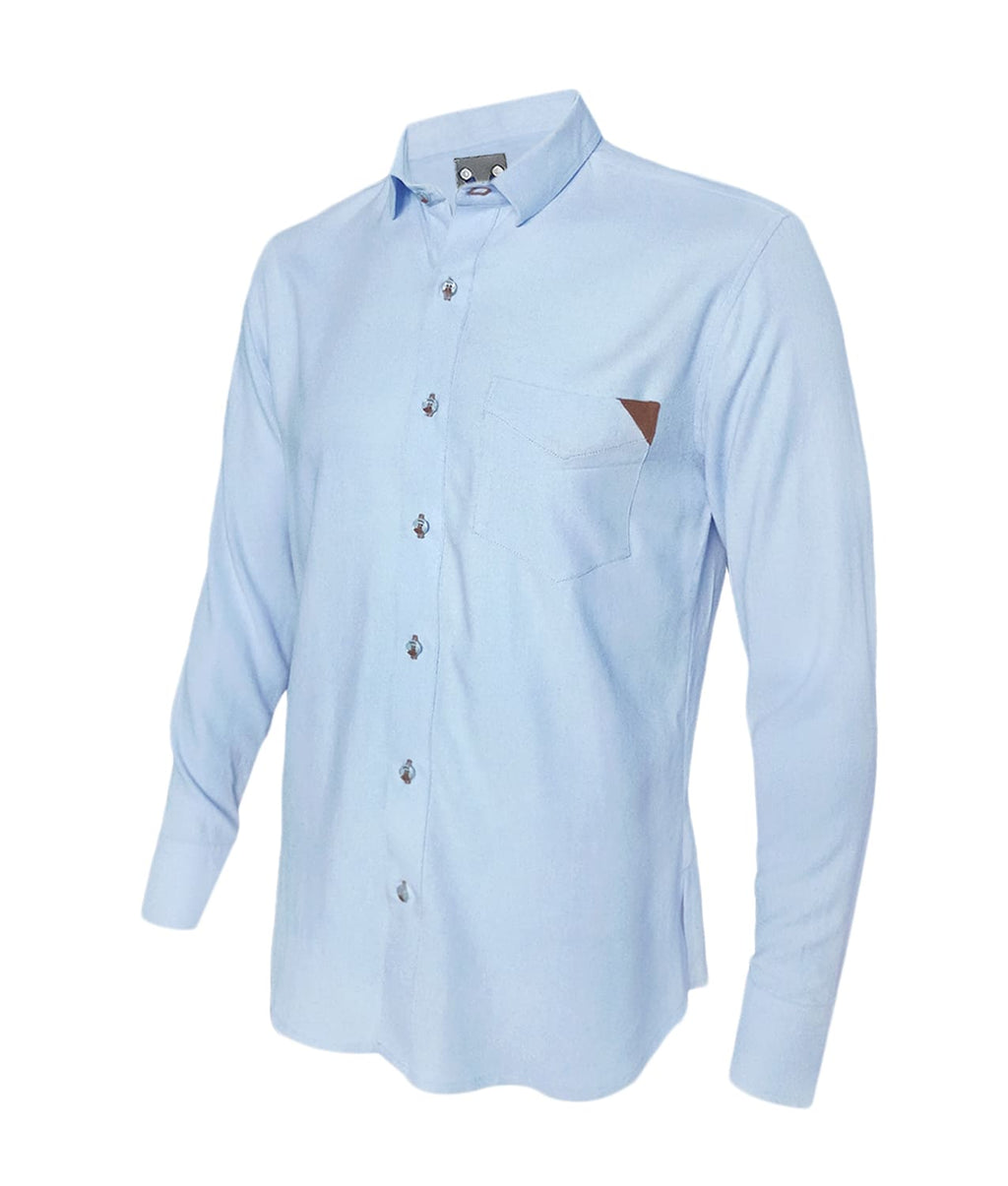 Camisa en lino azul claro con contraste ocasión manga larga hombre XS a 10XL