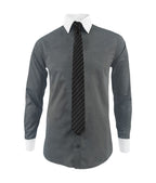 Camisa formal gris con cuello y puños blancos slim fit para hombre XS a 10XL