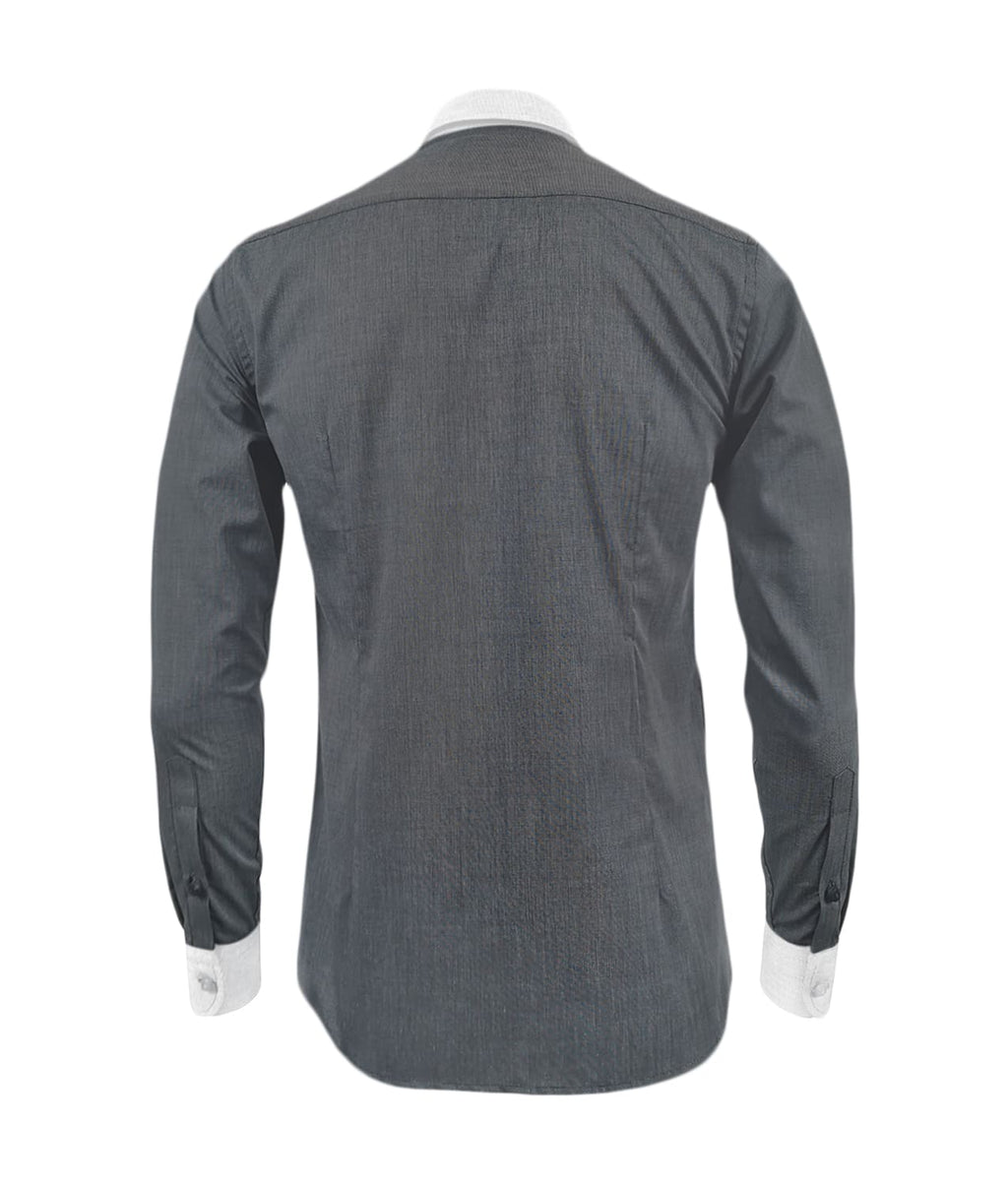 Camisa formal gris con cuello y puños blancos slim fit para hombre XS a 10XL