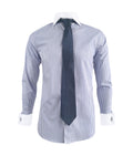 Camisa formal azul con rayas cuello y puños para mancornas blancos hombre XS a 10XL
