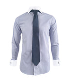 Camisa formal azul con rayas cuello y puños para mancornas blancos hombre XS a 10XL