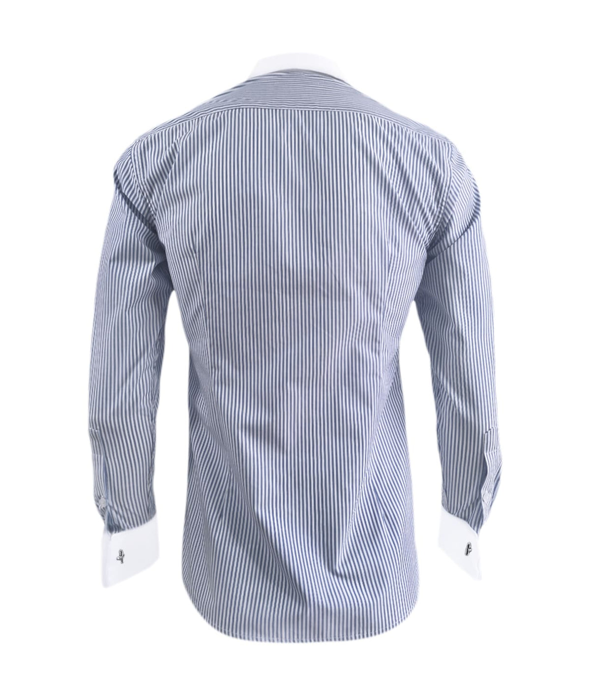 Camisa formal azul con rayas cuello y puños para mancornas blancos hombre XS a 10XL