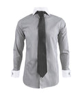 Camisa formal gris con rayas cuello y puños blancos slim fit para hombre XS a 10XL
