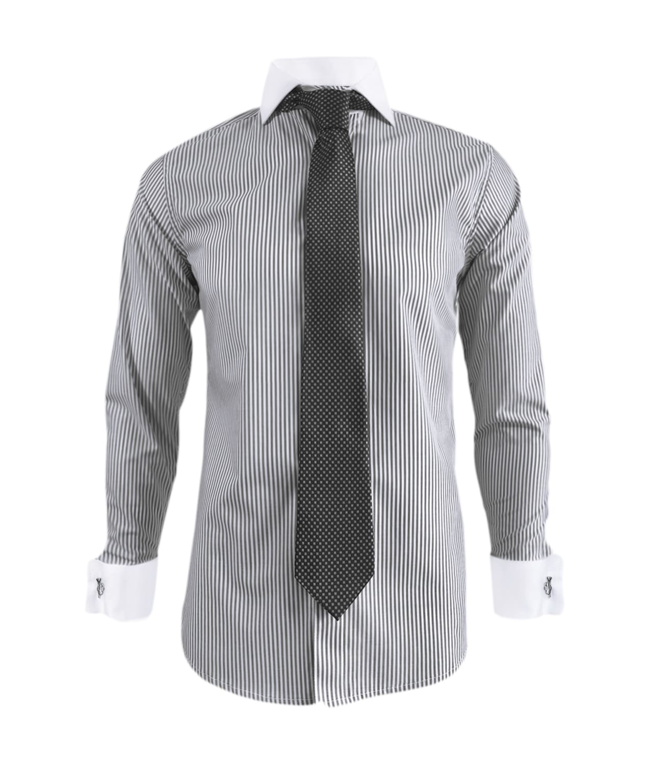 Camisa formal gris con rayas cuello y puños blancos slim fit para hombre XS a 10XL