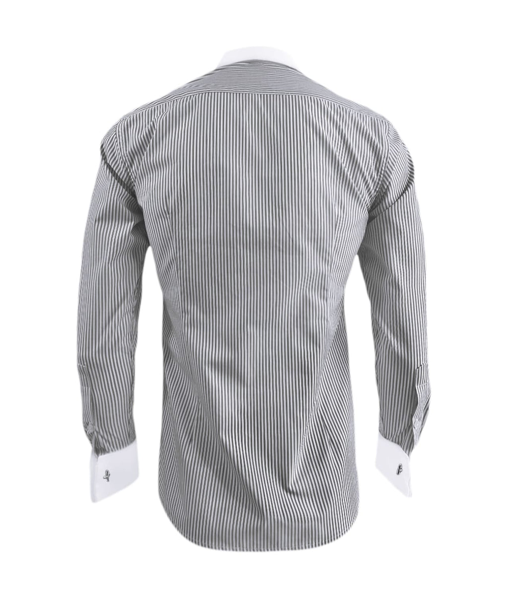 Camisa formal gris con rayas cuello y puños blancos slim fit para hombre XS a 10XL