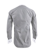 Camisa formal gris con rayas cuello y puños blancos slim fit para hombre XS a 10XL