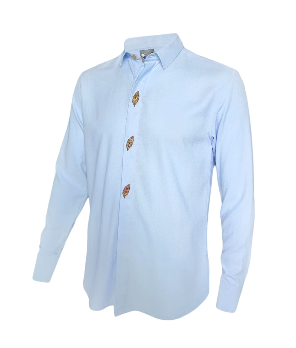 Camisa botonadura escondida azul en 100% lino, ocasión manga larga hombre XS a 10XL
