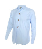 Camisa botonadura escondida azul en 100% lino, ocasión manga larga hombre XS a 10XL