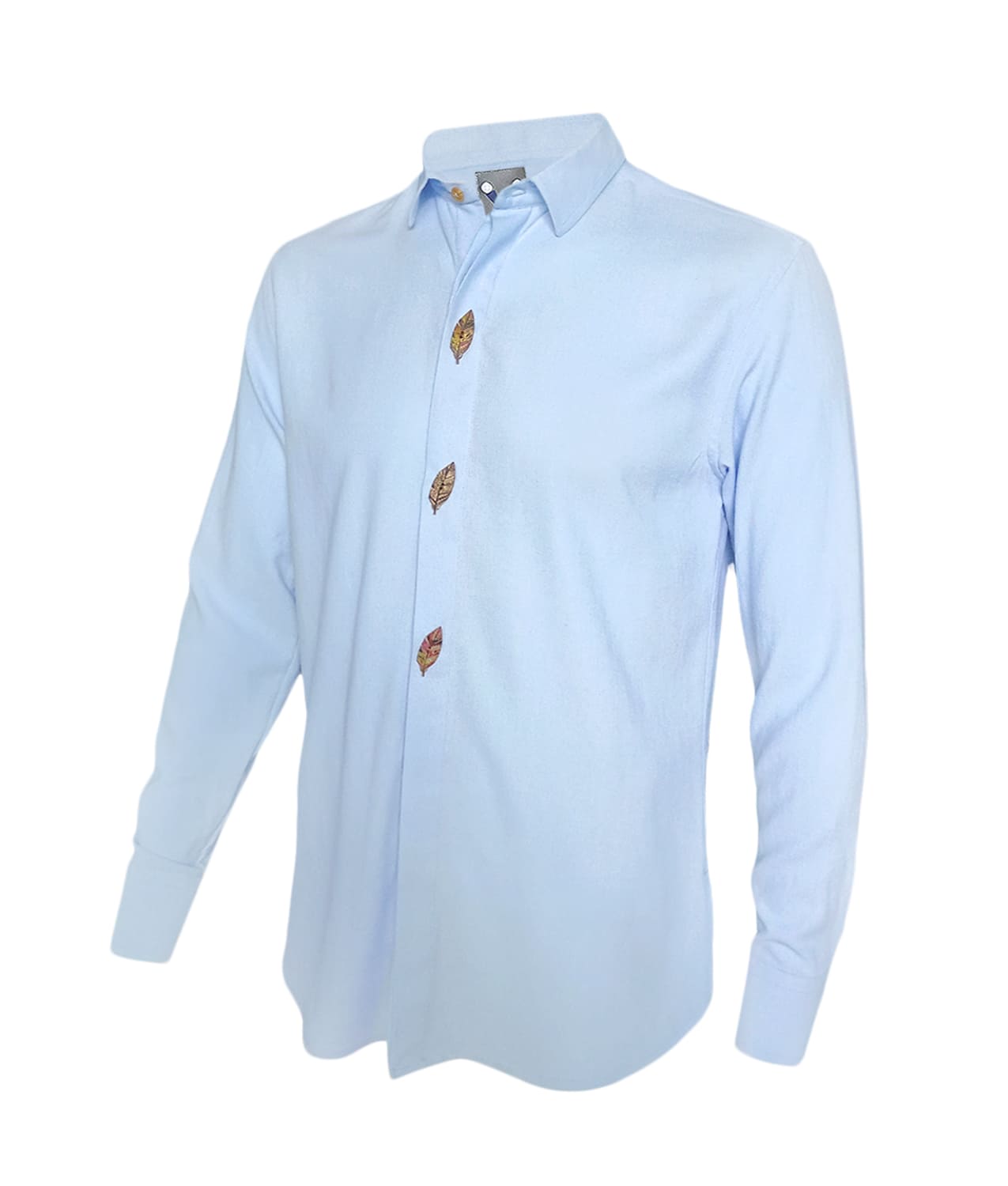 Camisa botonadura escondida azul en 100% lino, ocasión manga larga hombre XS a 10XL