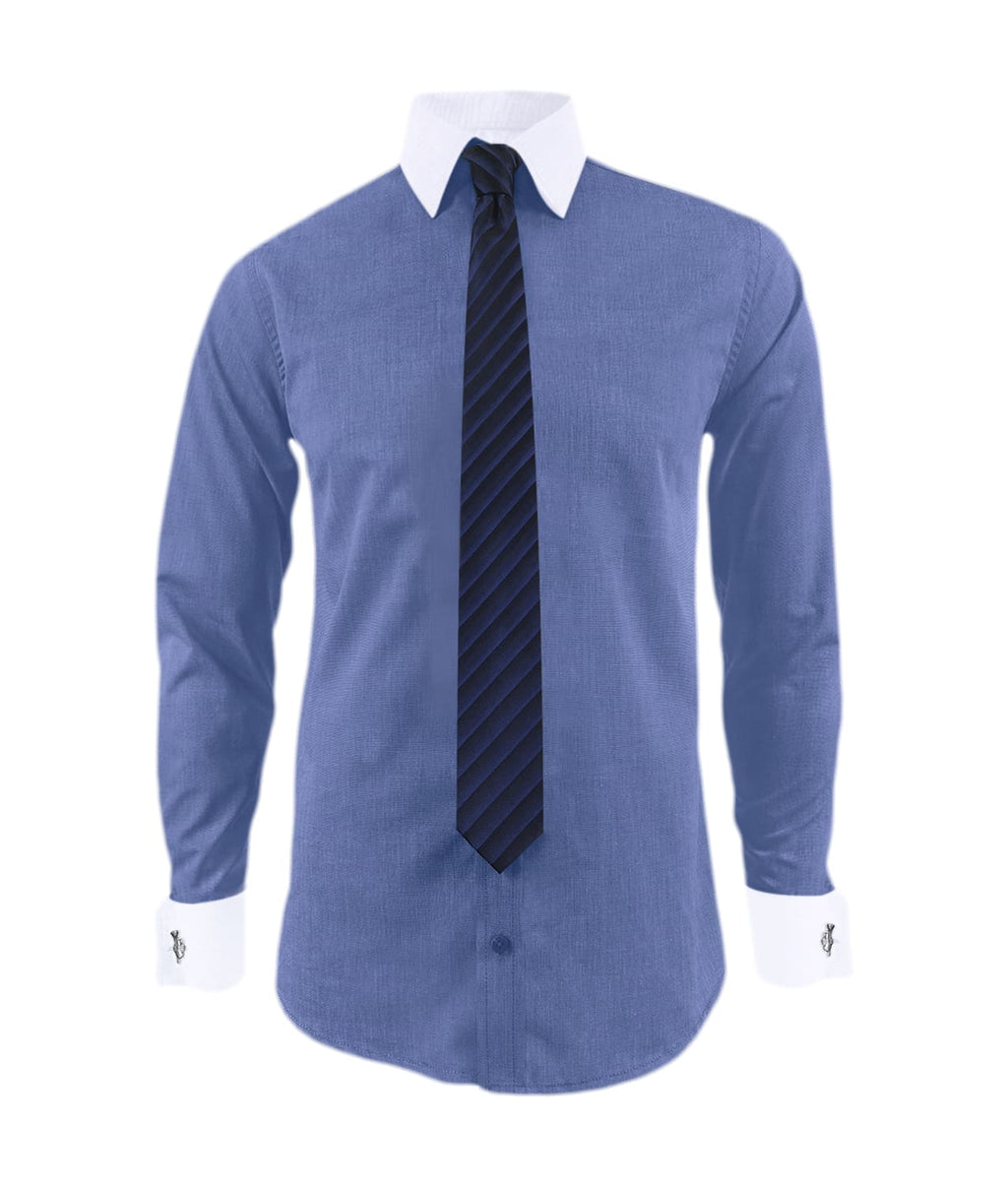 Camisa formal azul cuello y puños mancorna blancos hombre XS a 10XL