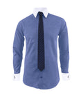 Camisa formal azul cuello y puños mancorna blancos hombre XS a 10XL