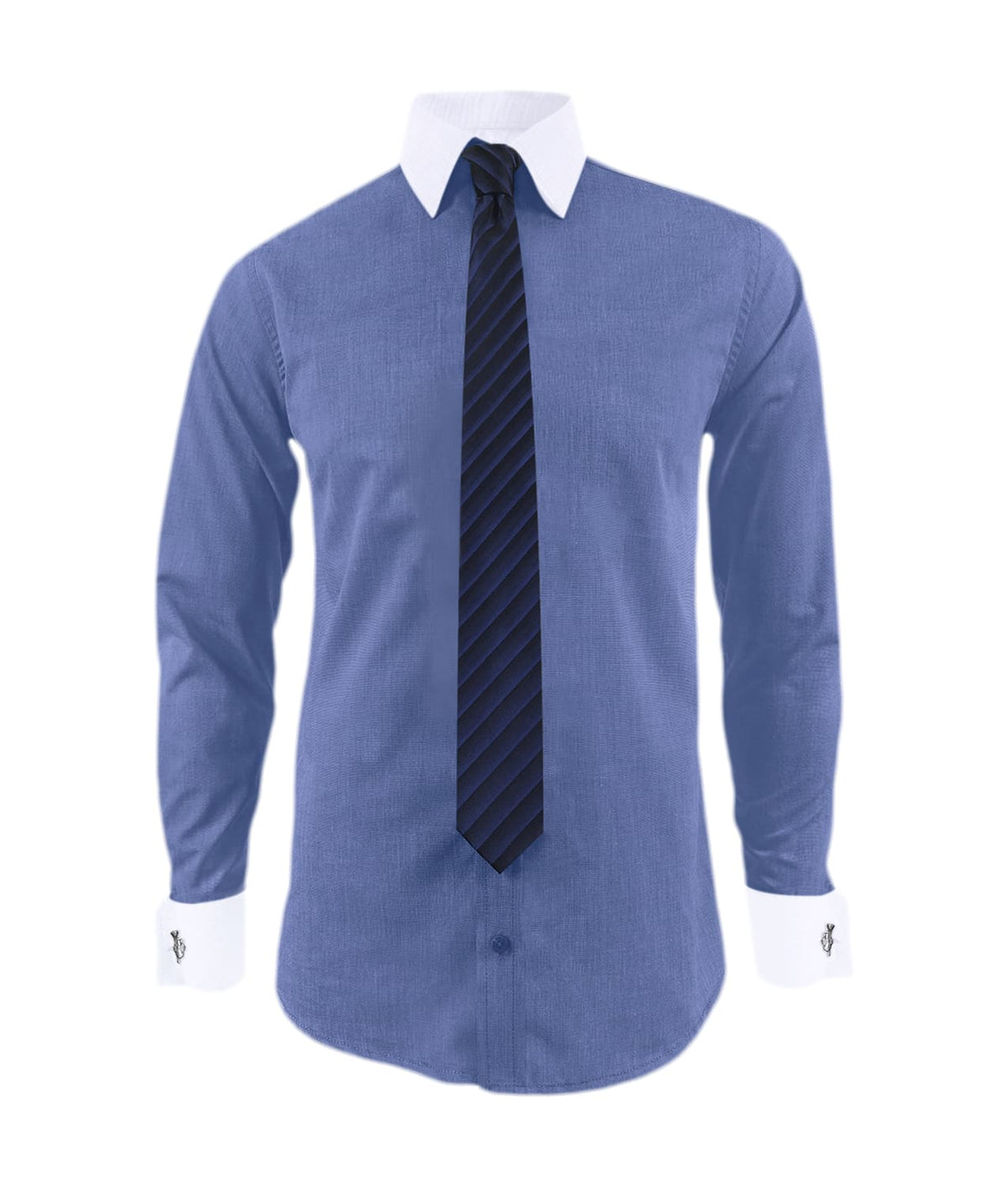 Camisa formal azul cuello y puños mancorna blancos hombre XS a 10XL