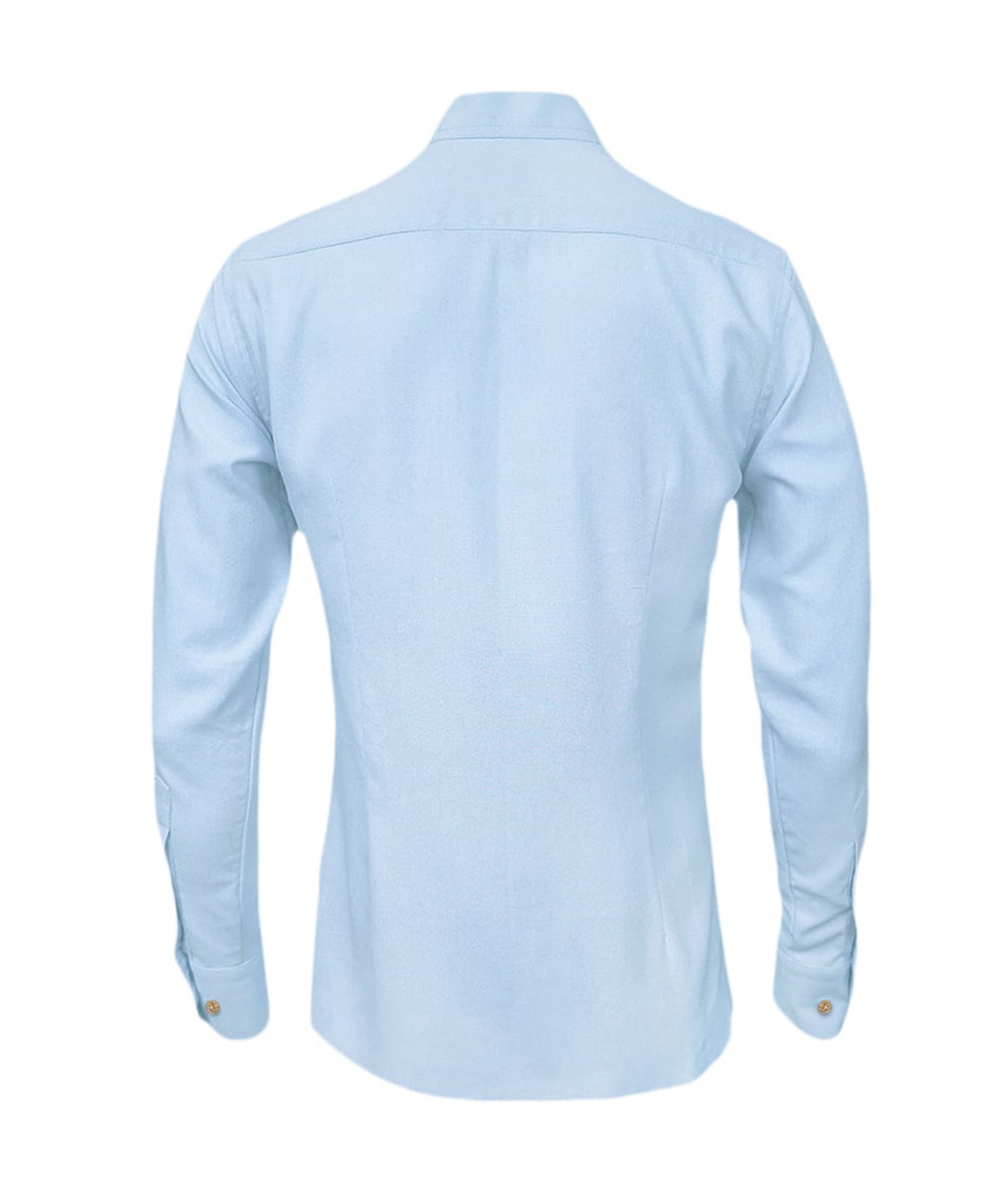Camisa botonadura escondida azul en 100% lino, ocasión manga larga hombre XS a 10XL