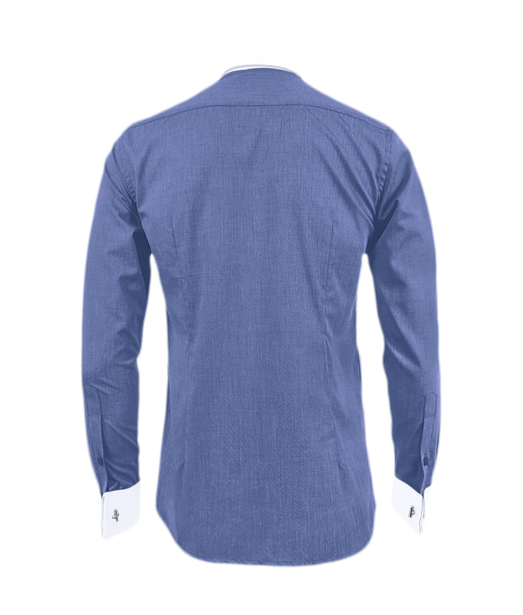 Camisa formal azul cuello y puños mancorna blancos hombre XS a 10XL
