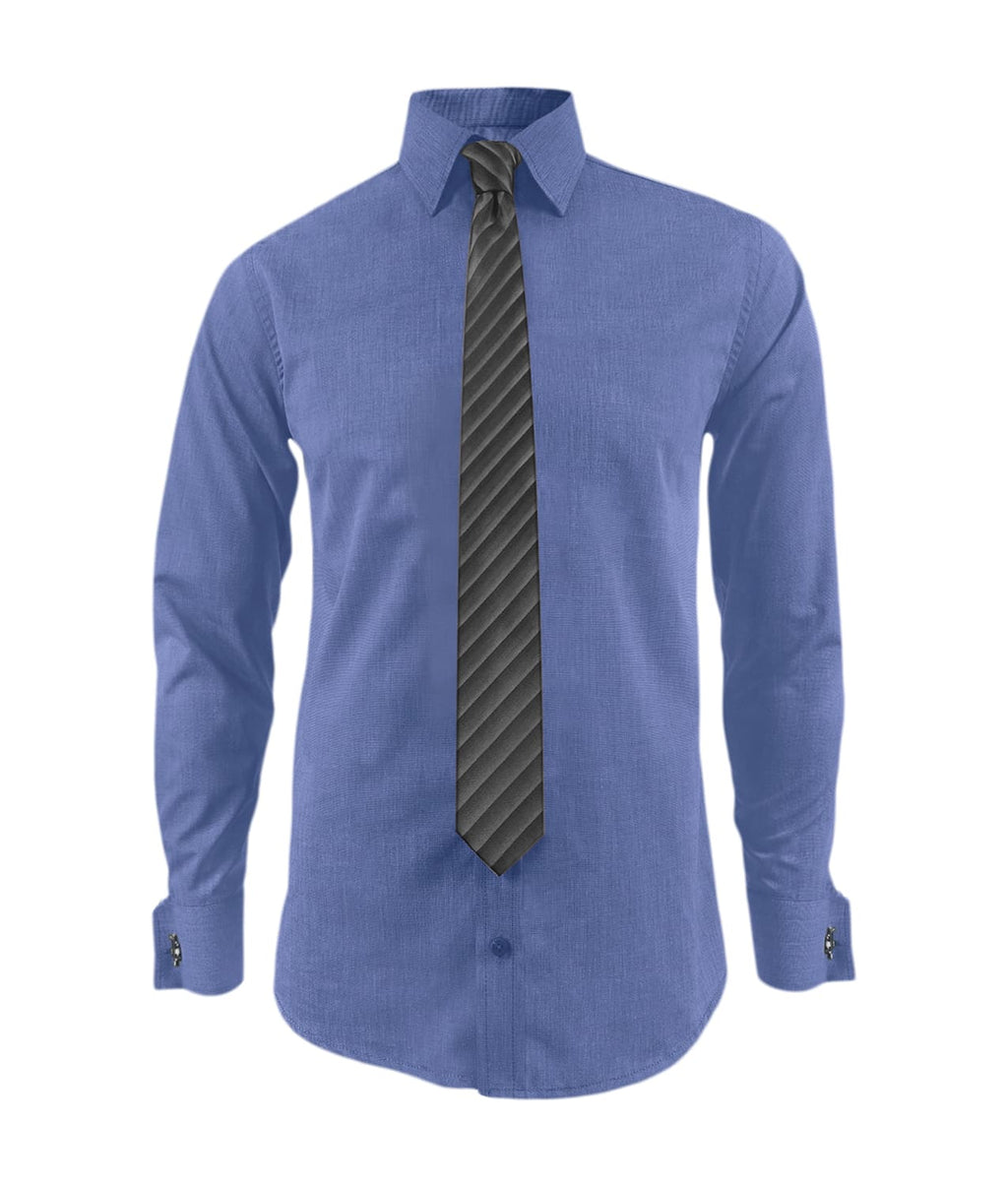 Camisa para corbata azul puño mancornas manga larga hombre XS a 10XL