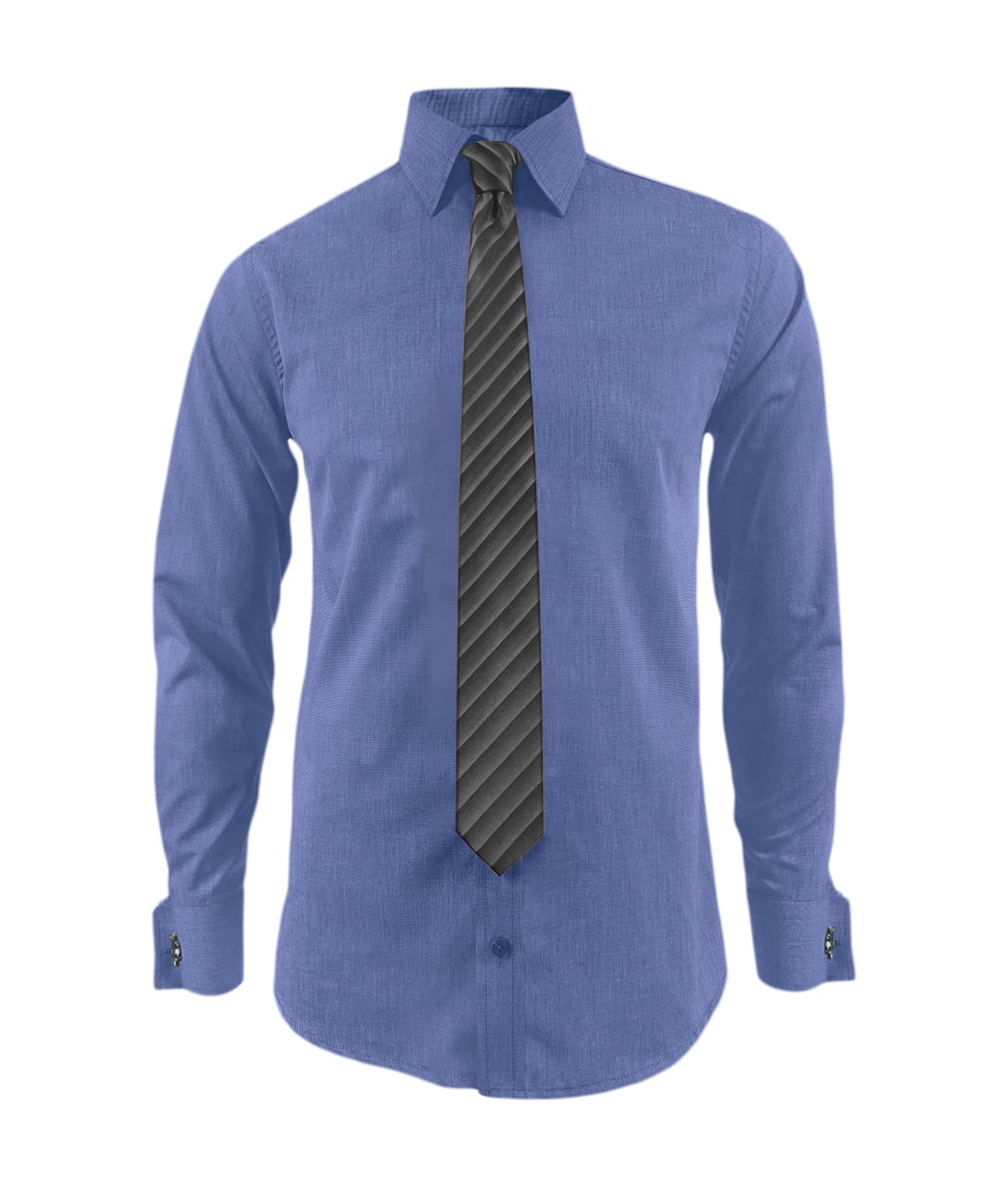 Camisa para corbata azul puño mancornas manga larga hombre XS a 10XL