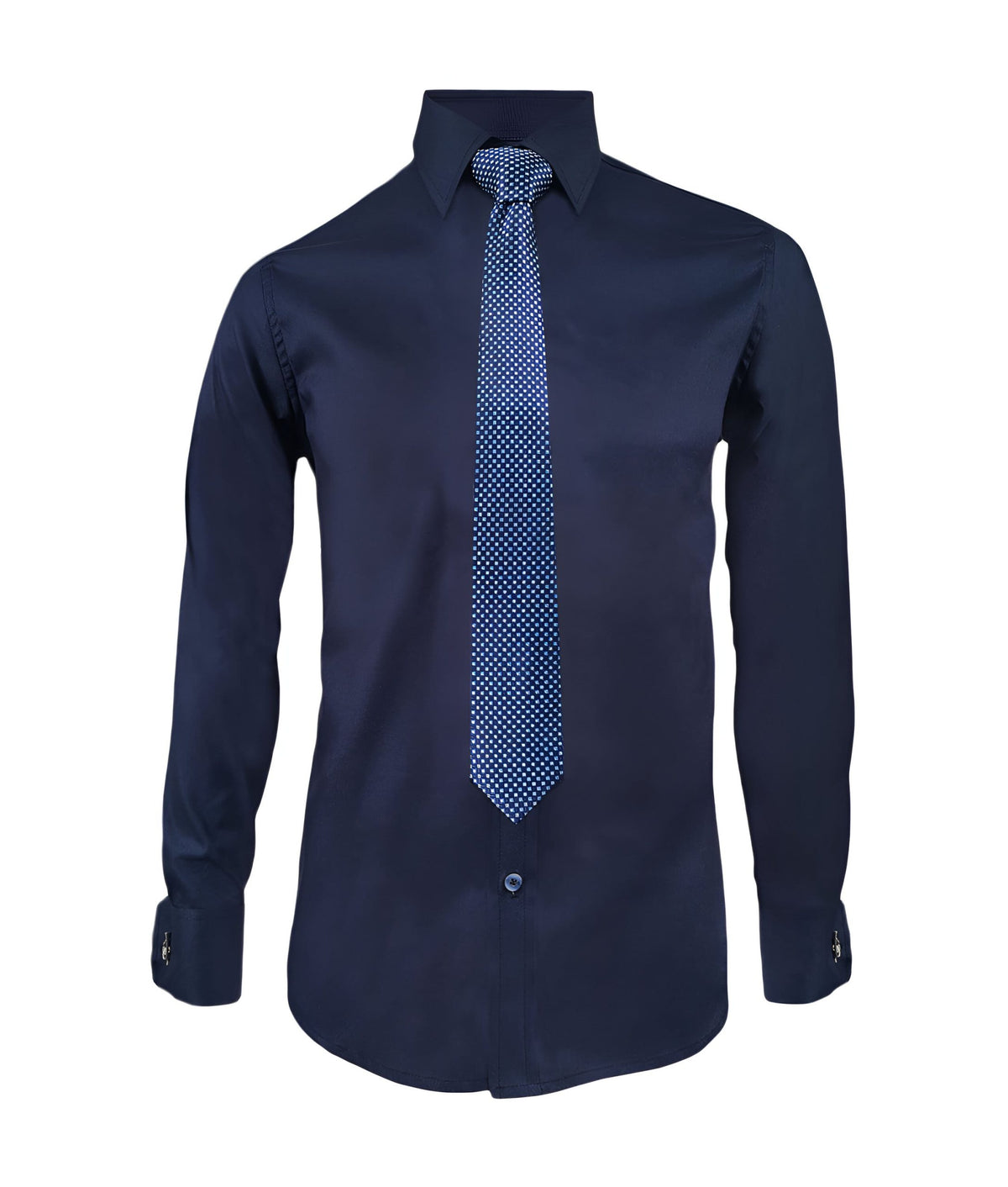 Camisa formal azul oscura puño mancornas manga larga hombre XS a 10XL