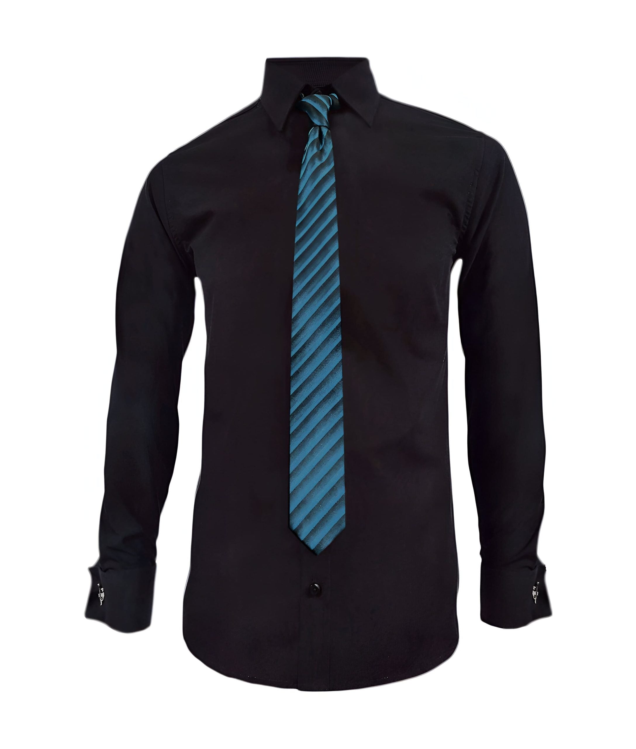 Camisa para corbata negra puño mancornas manga larga hombre XS a 10XL