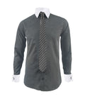 Camisa formal gris cuello y puños mancorna blancos hombre XS a 10XL