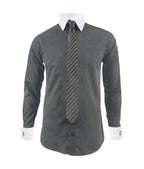 Camisa formal gris cuello y puños mancorna blancos hombre XS a 10XL