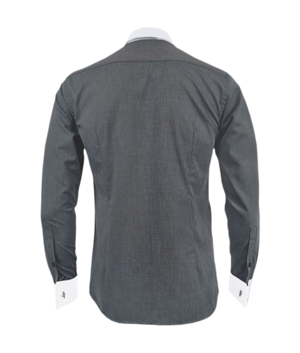 Camisa formal gris cuello y puños mancorna blancos hombre XS a 10XL