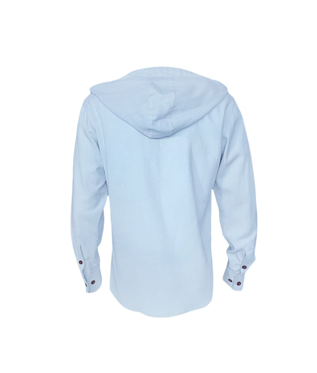 Camisa azul con capota amplia en 100% lino trabilla en manga larga hombre XS a 10XL