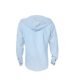 Camisa azul con capota amplia en 100% lino trabilla en manga larga hombre XS a 10XL